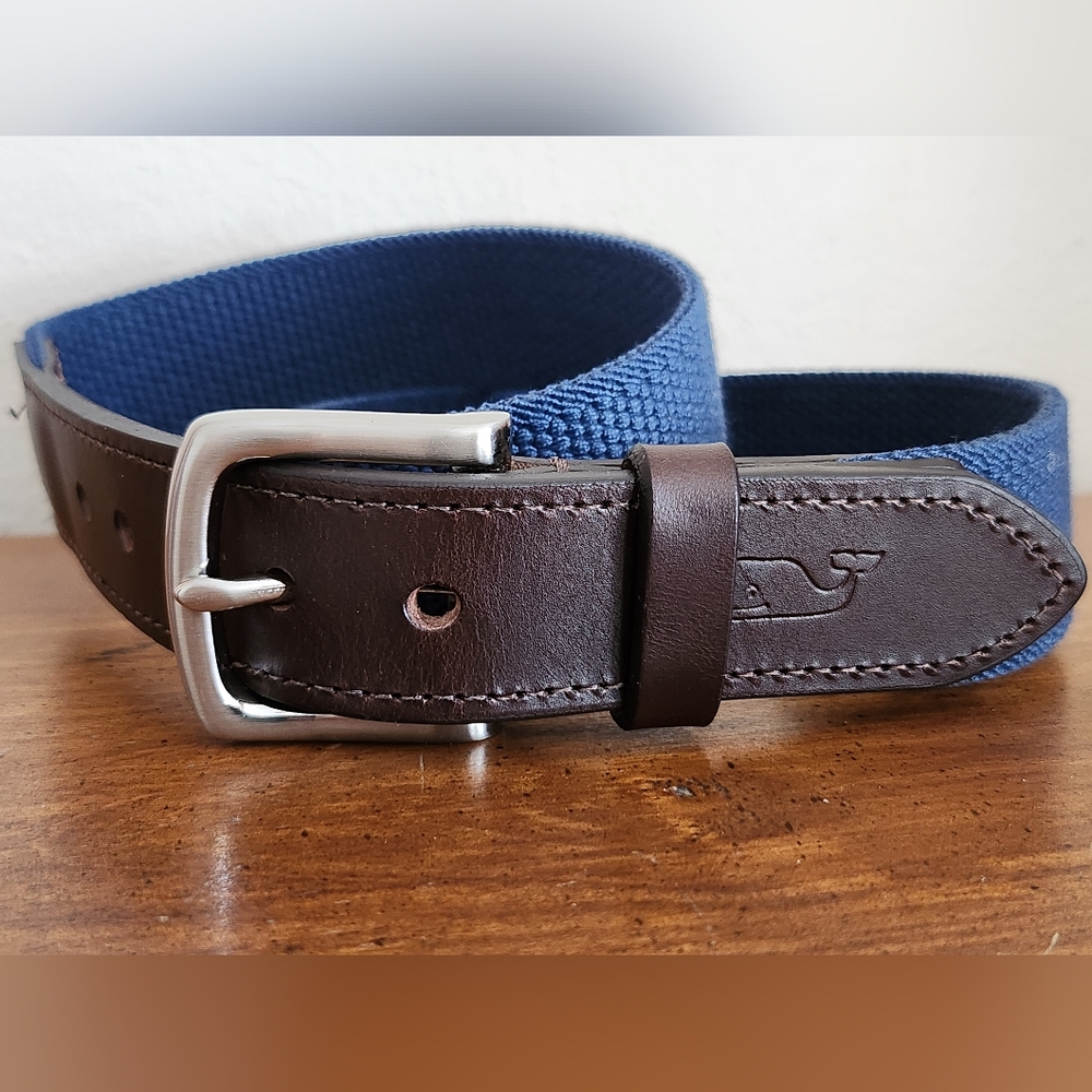 Vineyard Vines Belt Leather Trim Solid Brass Buckle Size 30 - Picture 2 of 13